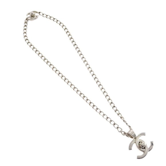 Auth Chanel Turnlock Silver Chain Pendant Necklace - Picture 1 of 4
